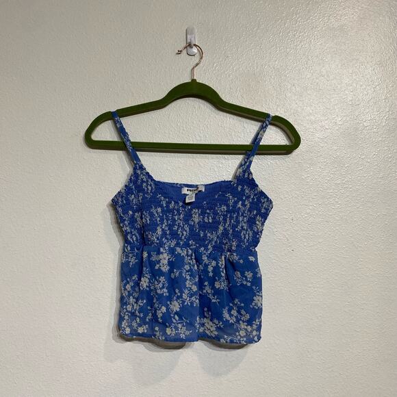 RSQ Tops - RSQ Blue Floral Ruched Cropped Cami Sz L